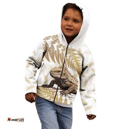 Gold New Zealand Tuatara Kid Hoodie Aotearoa Sphenodon Punctatus Silver Fern