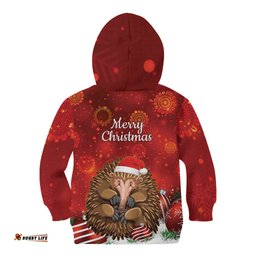 Australia Christmas In July Kid Hoodie Echidna Santa Claus