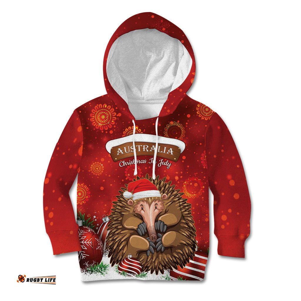 Australia Christmas In July Kid Hoodie Echidna Santa Claus