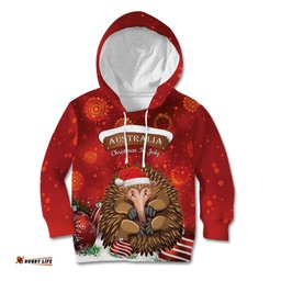Australia Christmas In July Kid Hoodie Echidna Santa Claus