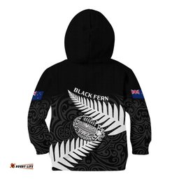 Aotearoa Rugby Kid Hoodie Go Black Fern Pacific NZ Maori