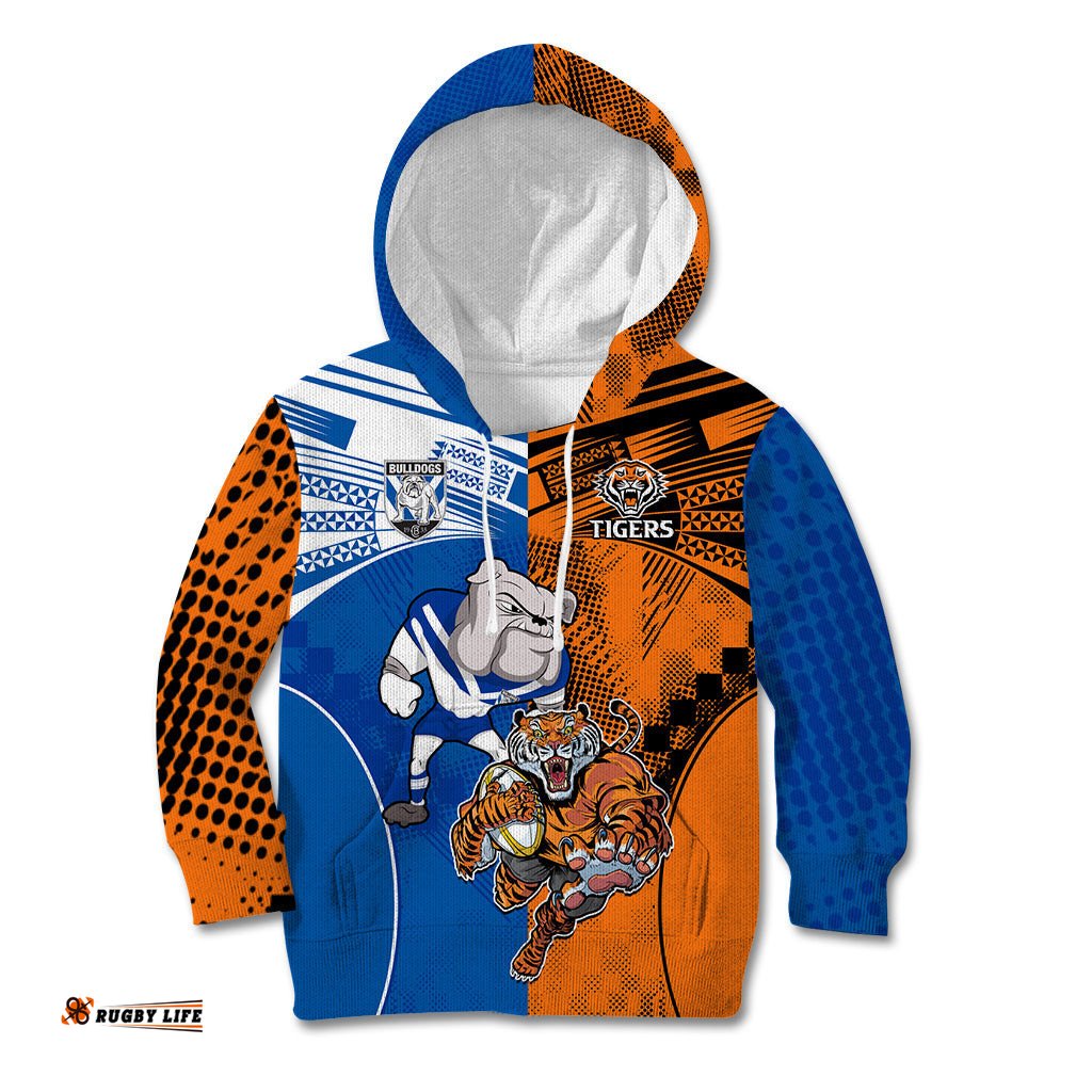 Custom Bulldogs and Tigers Kid Hoodie Rugby Mascot With Sporty Style