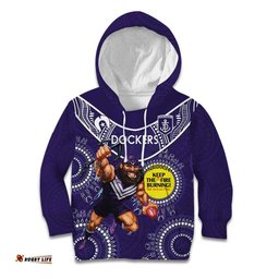 Custom AFL Dockers NAIDOC Week Kid Hoodie Keep The Fire Burning Indigenous Art