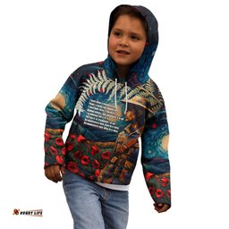 New Zealand Soldier ANZAC Day Kid Hoodie Silver Fern Starry Night Style