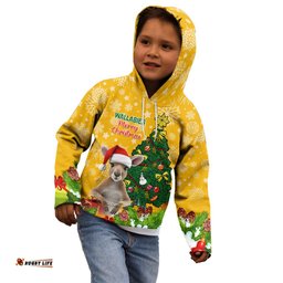 Personalised Wallabies Rugby Christmas Kid Hoodie Merry Xmas With Australian Kangaroo