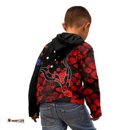 ANZAC Lest We Forget Hoodie Kid Poppy Flowers