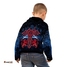 Kid Scotland Celtic Zip Up Hoodie Lion Rampant With Celtic Tree and Cross