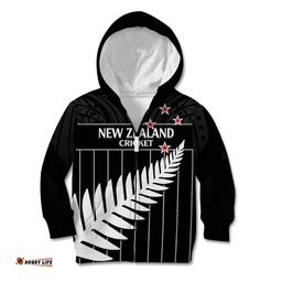 Custom New Zealand Silver Fern Cricket Kid Hoodie Aotearoa Maori Go Black Cap