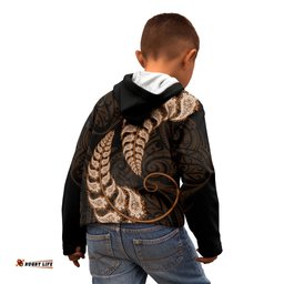 Brown New Zealand Paisley Silver Fern Kid Hoodie Aotearoa Maori