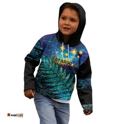 Matariki Te Tau Hou Maori Kid Hoodie New Zealand Silver Fern Night Starry Sky
