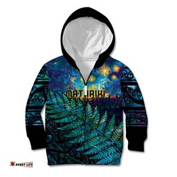Matariki Te Tau Hou Maori Kid Hoodie New Zealand Silver Fern Night Starry Sky