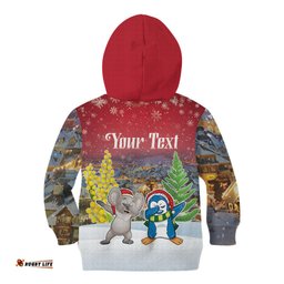 Personalised Christmas In July Kid Hoodie Funny Dabbing Dance Koala And Blue Penguins