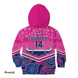 Custom Cowboys Rugby Christmas Kid Hoodie Merry Xmas Mix Aboriginal Art Pink Version