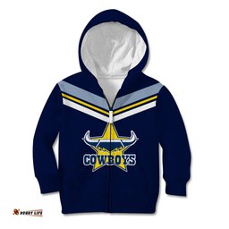 Custom Text And Number NRL Cowboys Kid Hoodie New Jersey Blue