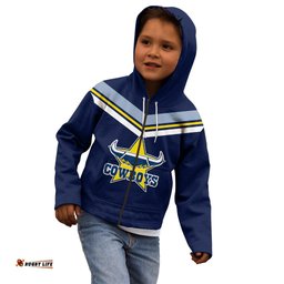 Custom Text And Number NRL Cowboys Kid Hoodie New Jersey Blue