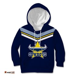 Custom Text And Number NRL Cowboys Kid Hoodie New Jersey Blue