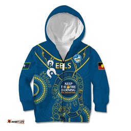 Custom NRL Eels NAIDOC Week Kid Hoodie Keep The Fire Burning Indigenous Art