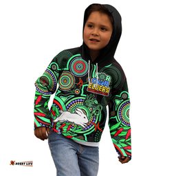 Custom Text And Number NAIDOC Rabbitohs Rugby Kid Hoodie The Bunnies Indigenous Tribal
