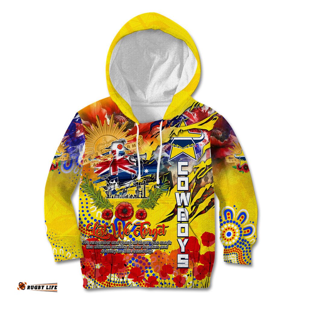 Personalised Australia Rugby Cowboys ANZAC Kid Hoodie North Queensland Scratch Style