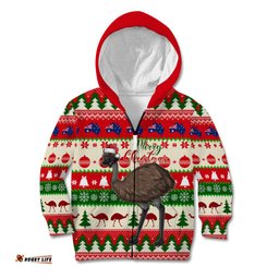 Australia Christmas Kid Hoodie Aussie Emu Santa Merry Xmas