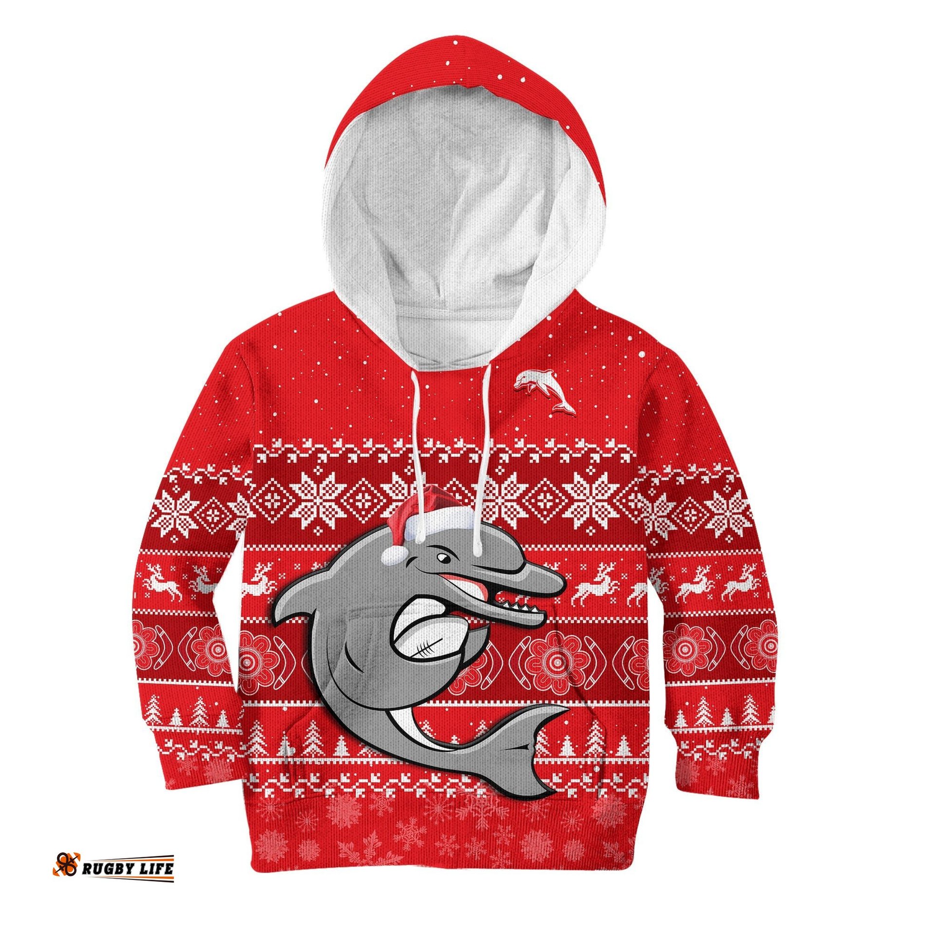 Custom Personalised Dolphins Rugby Hoodie KID Indigenous Merry Christmas