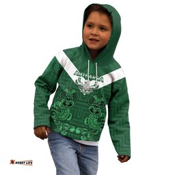 Custom Aotearoa Rugby Kid Hoodie New Zealand Maori Kete Poutama Pattern