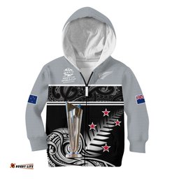 Custom Text And Number New Zealand Cricket Hoodie KID Black Caps Champions Mens WC