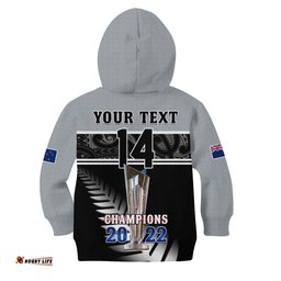 Custom Text And Number New Zealand Cricket Hoodie KID Black Caps Champions Mens WC