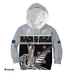 Custom Text And Number New Zealand Cricket Hoodie KID Black Caps Champions Mens WC