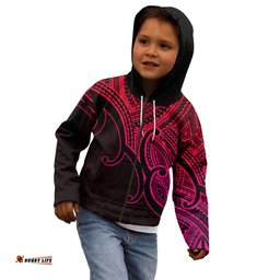 Custom Aotearoa Maori Koru Kid Hoodie Polynesian Pacific Tribal Pink