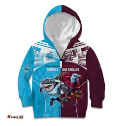 Custom Sea Eagles And Sharks Rugby Kid Hoodie Sporty Style