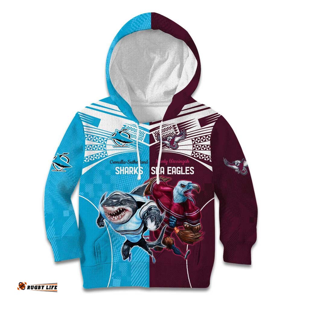 Custom Sea Eagles And Sharks Rugby Kid Hoodie Sporty Style
