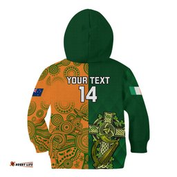 Custom Australia And Ireland Rugby Kid Hoodie World Cup Walllabies With Shamrocks