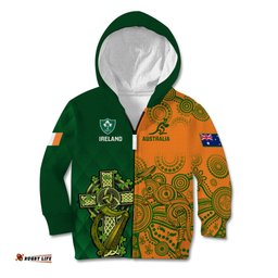 Custom Australia And Ireland Rugby Kid Hoodie World Cup Walllabies With Shamrocks