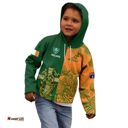 Custom Australia And Ireland Rugby Kid Hoodie World Cup Walllabies With Shamrocks