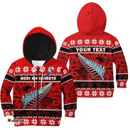 Custom Personalised New Zealand Christmas Hoodie KID Paua Shell Silver Fern Meri Kirihimete
