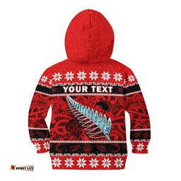 Custom Personalised New Zealand Christmas Hoodie KID Paua Shell Silver Fern Meri Kirihimete