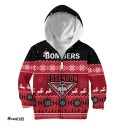 Custom Personalised Essendon Football Hoodie KID Bombers Indigenous Merry Christmas