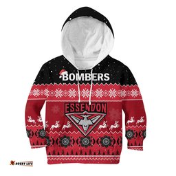 Custom Personalised Essendon Football Hoodie KID Bombers Indigenous Merry Christmas