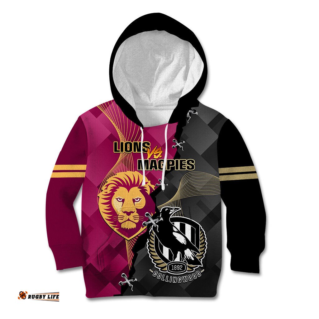 Collingwood And Lions Football Kid Hoodie Grand Final Magpies Brisbane Together
