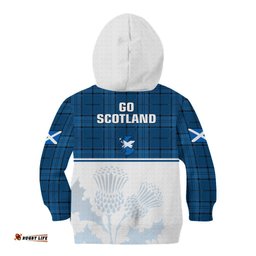 Scotland Rugby Kid Hoodie Thistle Mix Tartan Scottish Map Sporty Version Blue