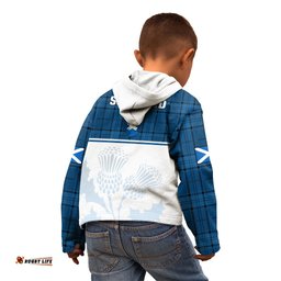 Scotland Rugby Kid Hoodie Thistle Mix Tartan Scottish Map Sporty Version Blue