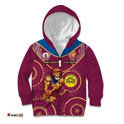 Custom AFL Brisbane Lions NAIDOC Week Kid Hoodie Keep The Fire Burning Indigenous Art