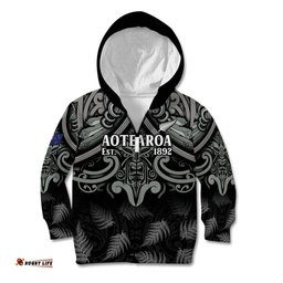Custom New Zealand Silver Fern Rugby Kid Hoodie All Black Since 1892 Aotearoa Moko Maori