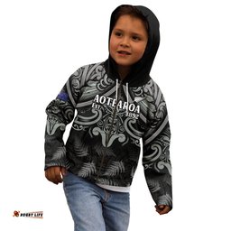 Custom New Zealand Silver Fern Rugby Kid Hoodie All Black Since 1892 Aotearoa Moko Maori