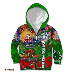 Personalised New Zealand Warriors ANZAC Kid Hoodie Scratch Style