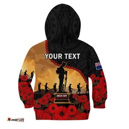 Custom Personalised New Zealand Anzac Hoodie KID Maori Camouflage Mix Poppies We Will Remember Them