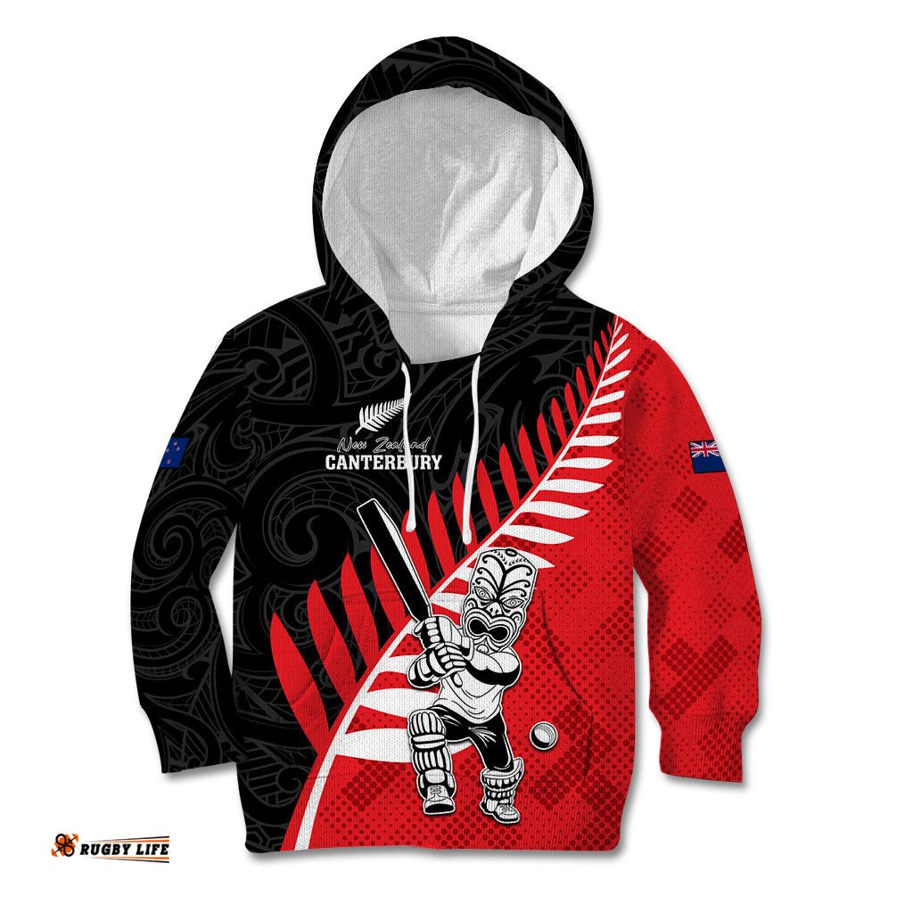 Custom New Zealand Canterbury Cricket Kid Hoodie With Maori Pattern