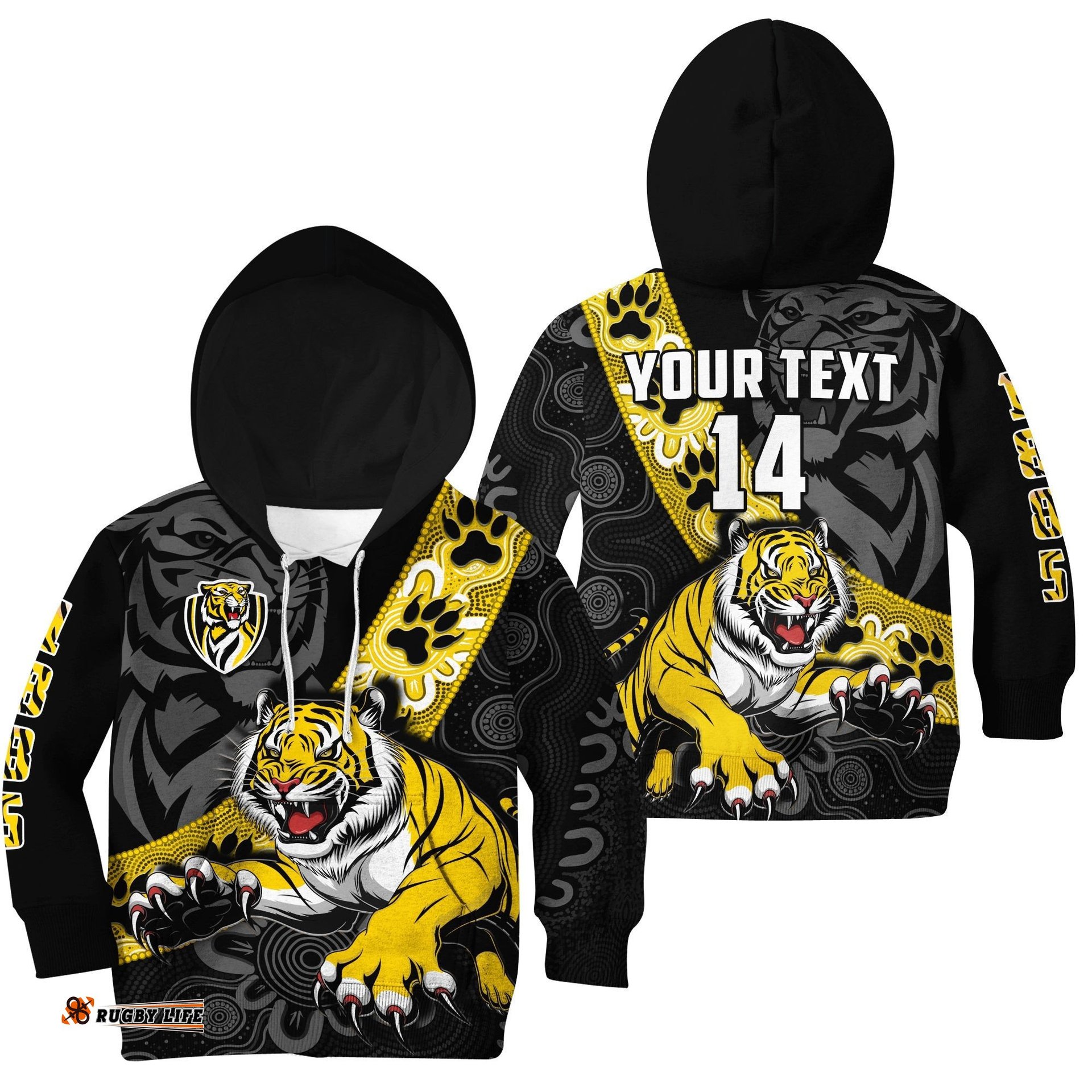 Custom Text And Number Richmond Football Hoodie KID Tigers 1885 Indigenous Basic Style