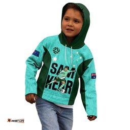 Custom Australia Soccer Kid Hoodie Sam Kerr Matildas Proud World Cup Turquoise